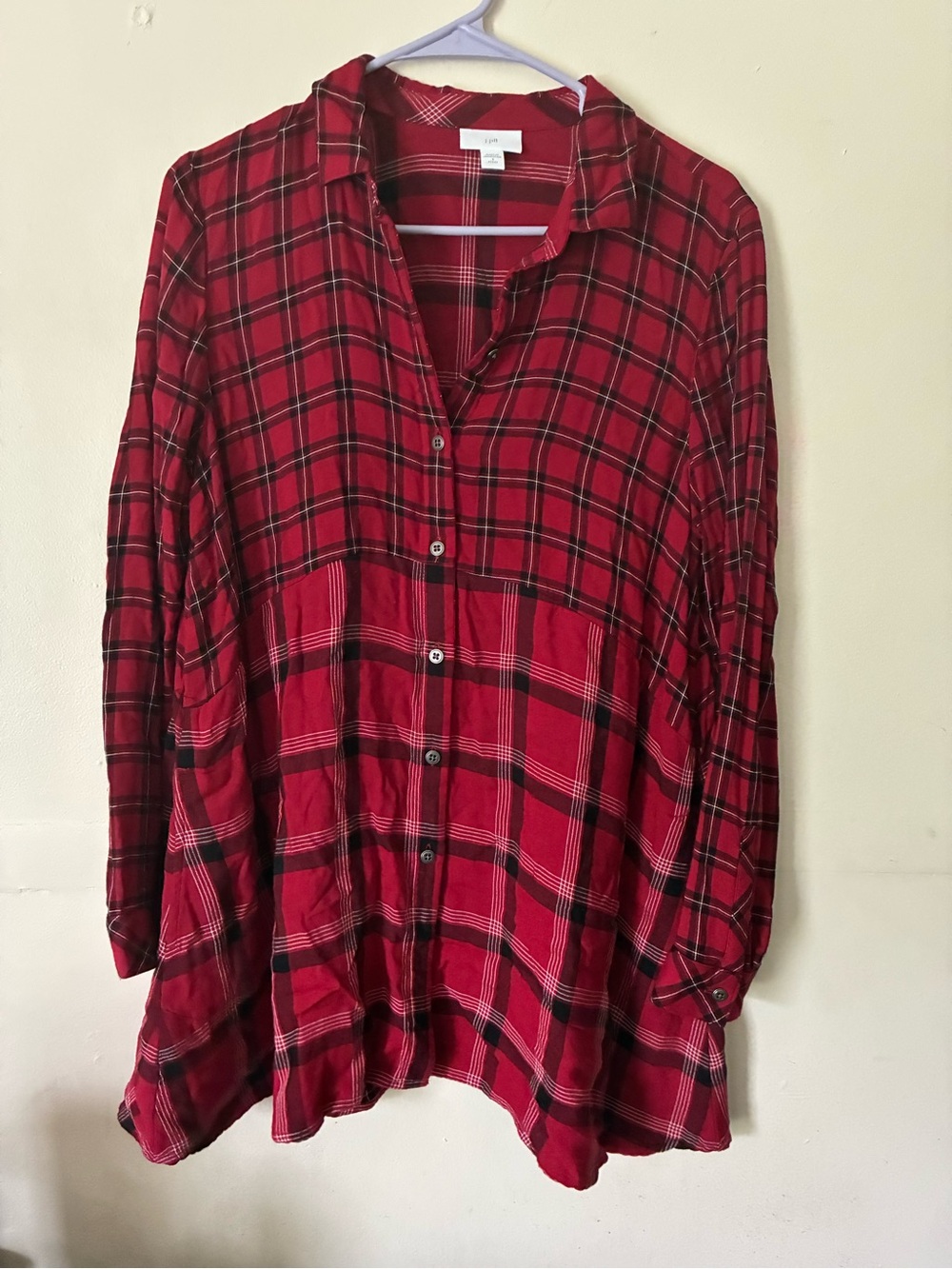 J. Jill Red Plaid Button-Down Shirt tunic flare
